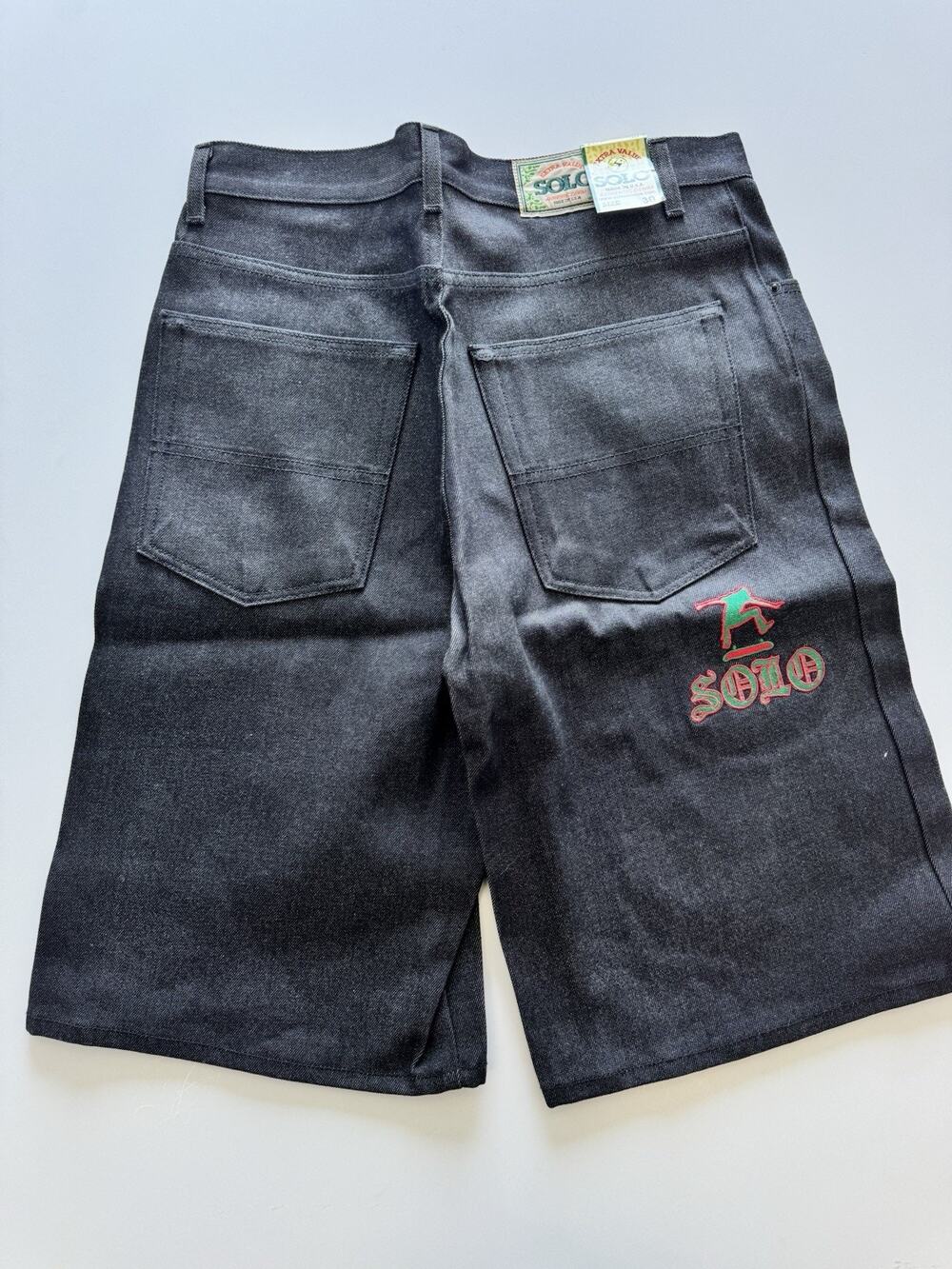 SOLO Denim Shorts 30 Baggy Y2K Vintage Embroidered NWT